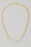 Rectangle Rhinestones Layered Chains Necklace - Gold