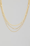 Rectangle Rhinestones Layered Chains Necklace - Gold