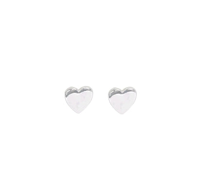 Silver Flat Heart Stud Earrings