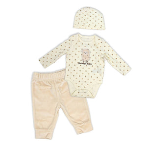 Baby Girls 3 Piece Plush Pant Set: Cream Sheep