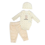 Baby Girls 3 Piece Plush Pant Set: Cream Sheep