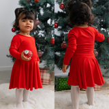Belan J - Long Sleeves Twirl Dress - Santa Red