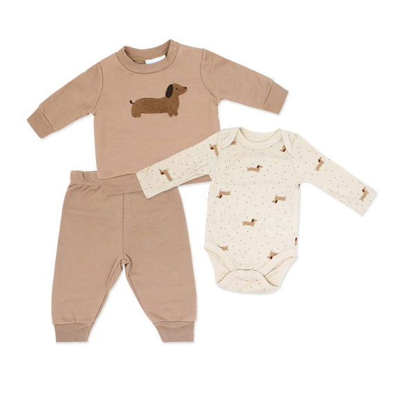 Baby Boys 3 Piece Fleece Jogger Set: Dog