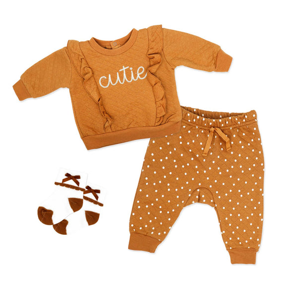 Baby Girls 3 Piece Jogger Set: Cutie