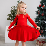 Belan J - Long Sleeves Twirl Dress - Santa Red