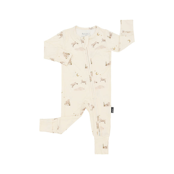 Belan J - Footless Sleeper with Fold Over Cuffs - Little Lambs