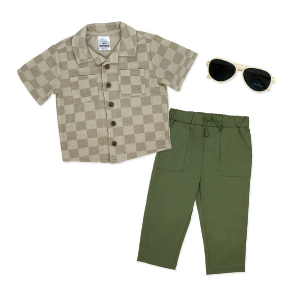 Boys 3 Piece Pant Set: Checker Green