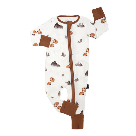 Footless Sleeper with Fold Over Cuffs - Foxes