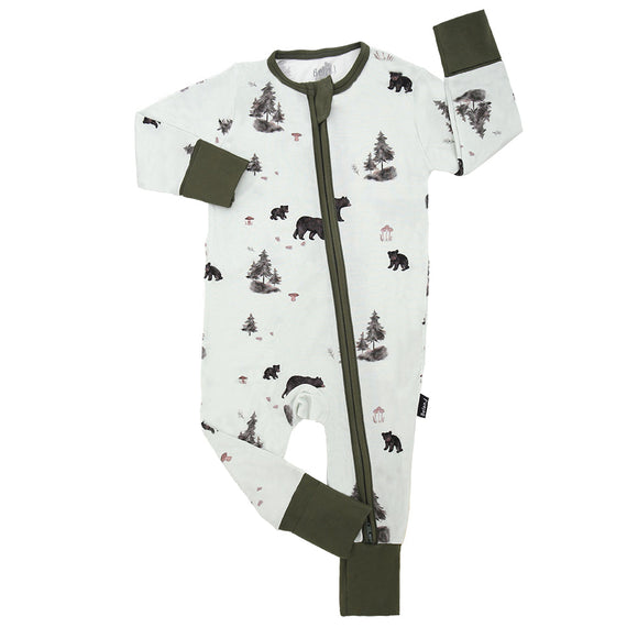 Footless Sleeper with Fold Over Cuffs - Black Bears