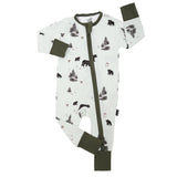 Footless Sleeper with Fold Over Cuffs - Black Bears